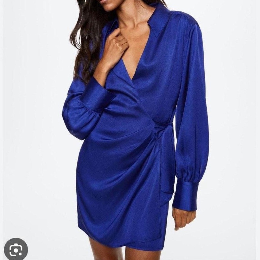 Mango Blue Asymmetrical Wrap Mini Dress